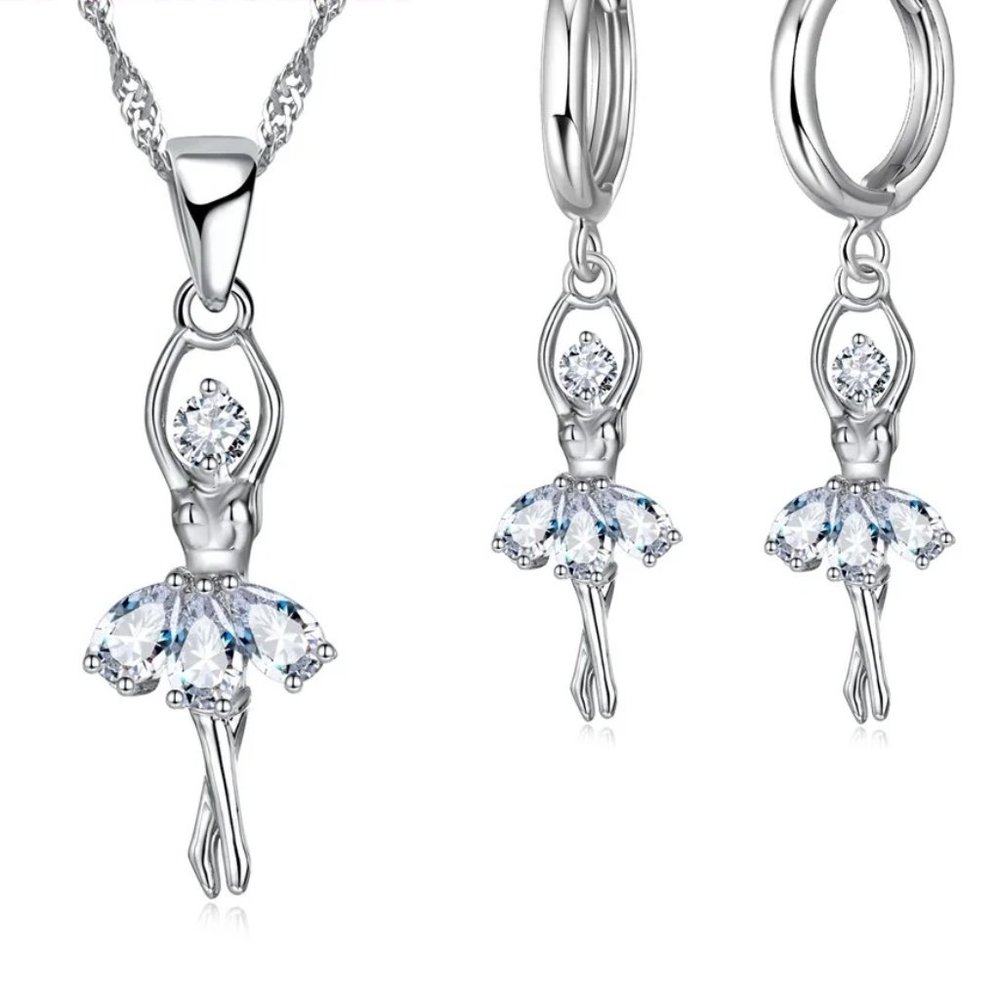 ⭐4pc Bundle Sale⭐ Diamond Ballerina, Pendant, Earrings and 18" Chain, 925 Silver - Picture 7 of 7